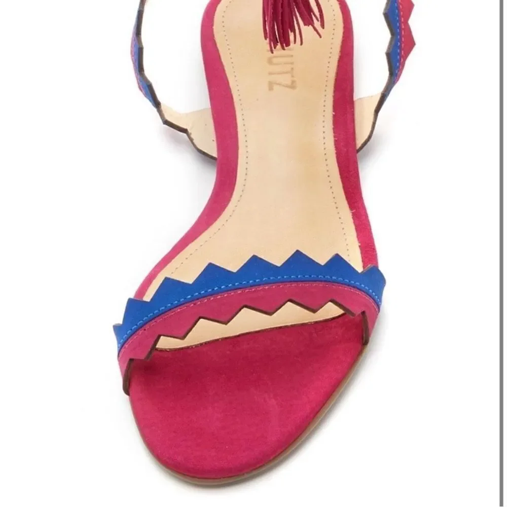 Schutz Leila Zig Zag Ankle Wrap Tassel Sandals